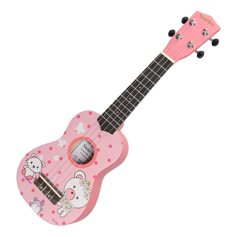 -Sanchez 'Friendly Folk' Soprano Ukulele (Pink/Teddy)-Living Music