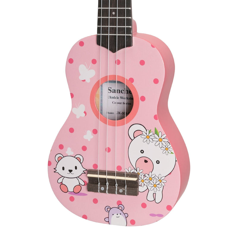 -Sanchez 'Friendly Folk' Soprano Ukulele (Pink/Teddy)-Living Music