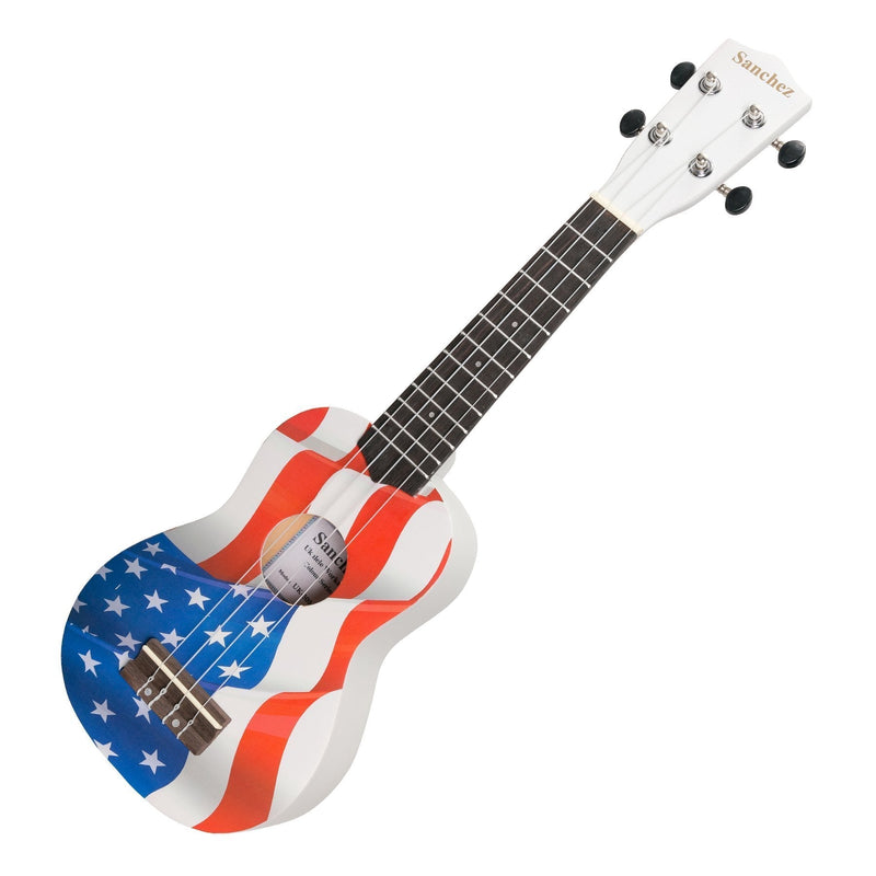 -Sanchez 'Friendly Folk' Soprano Ukulele (White/USA Flag)-Living Music