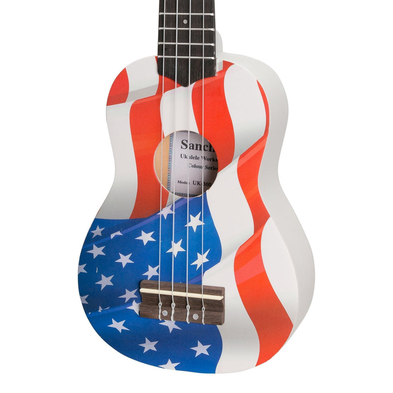 -Sanchez 'Friendly Folk' Soprano Ukulele (White/USA Flag)-Living Music