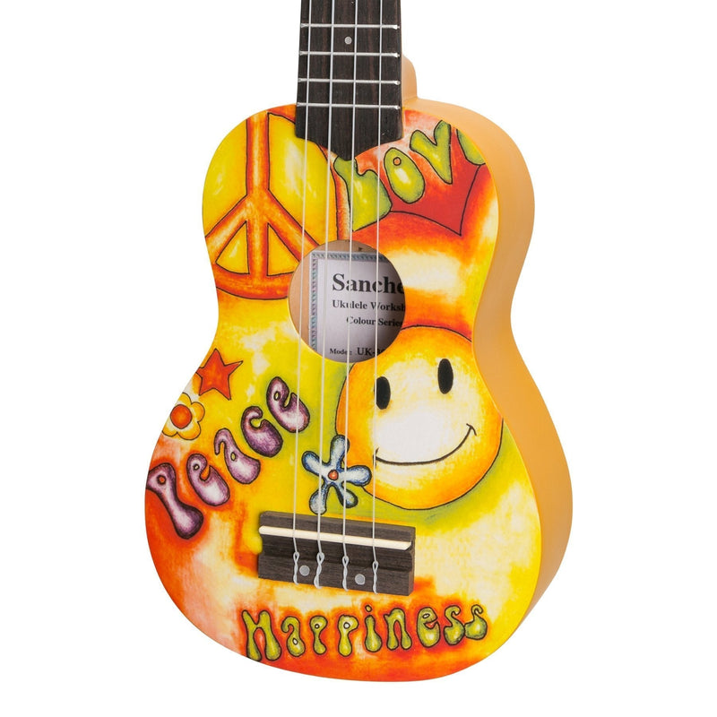 -Sanchez 'Friendly Folk' Soprano Ukulele (Yellow/Hippy)-Living Music