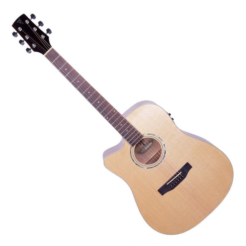 -Timberidge '1 Series' Left Handed Spruce Solid Top Acoustic-Electric Dreadnought Cutaway Guitar (Natural Gloss)-Living Music