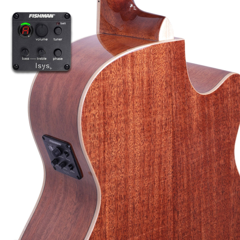 -Timberidge '1 Series' Left Handed Spruce Solid Top Acoustic-Electric Small Body Cutaway Guitar (Natural Gloss)-Living Music