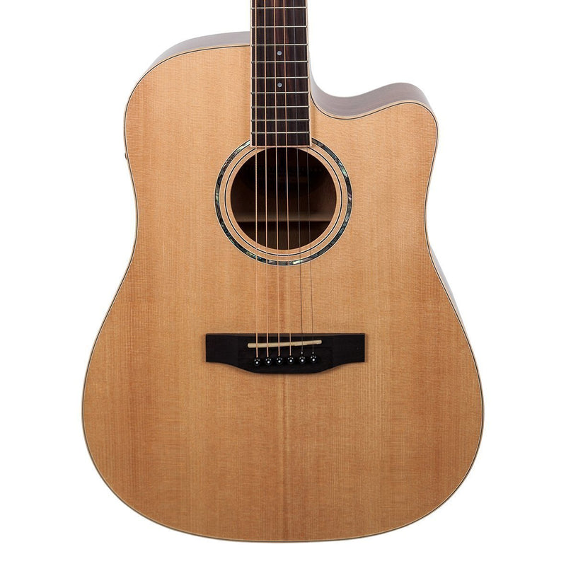-Timberidge '1 Series' Spruce Solid Top Acoustic-Electric Dreadnought Cutaway Guitar (Natural Gloss)-Living Music
