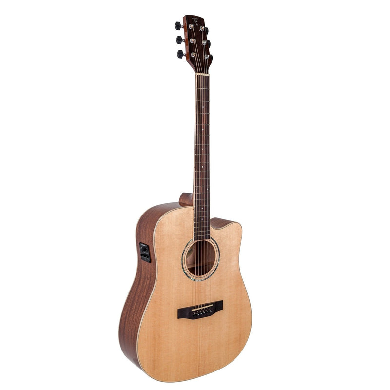 -Timberidge '1 Series' Spruce Solid Top Acoustic-Electric Dreadnought Cutaway Guitar (Natural Gloss)-Living Music