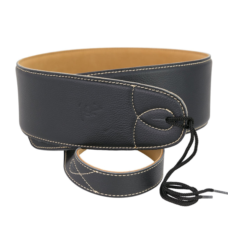 -Timberidge Premium Italian Leather Padded Guitar Strap (Black)-Living Music