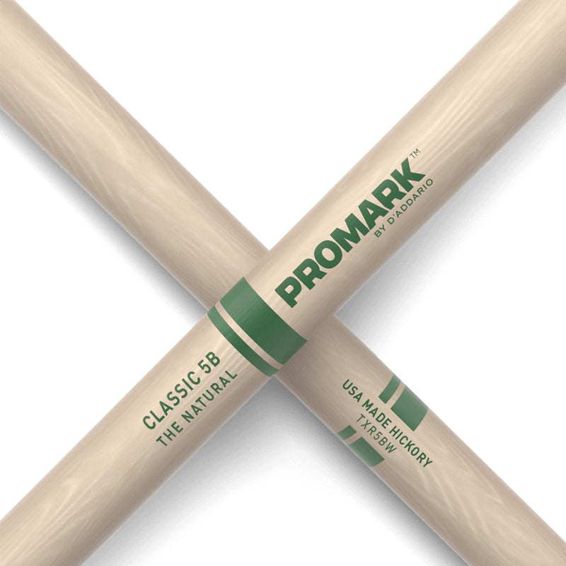 -Promark Classic 5B Natural Hickory Wood Tip Drumsticks-Living Music