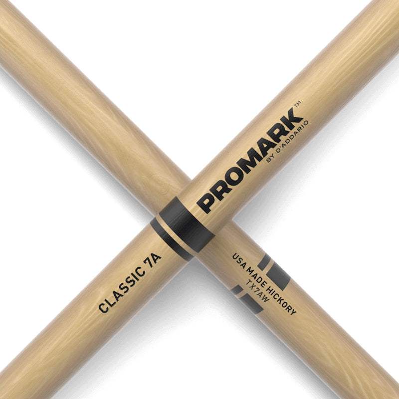 -Promark Classic 7A Hickory Wood Tip Drumsticks-Living Music