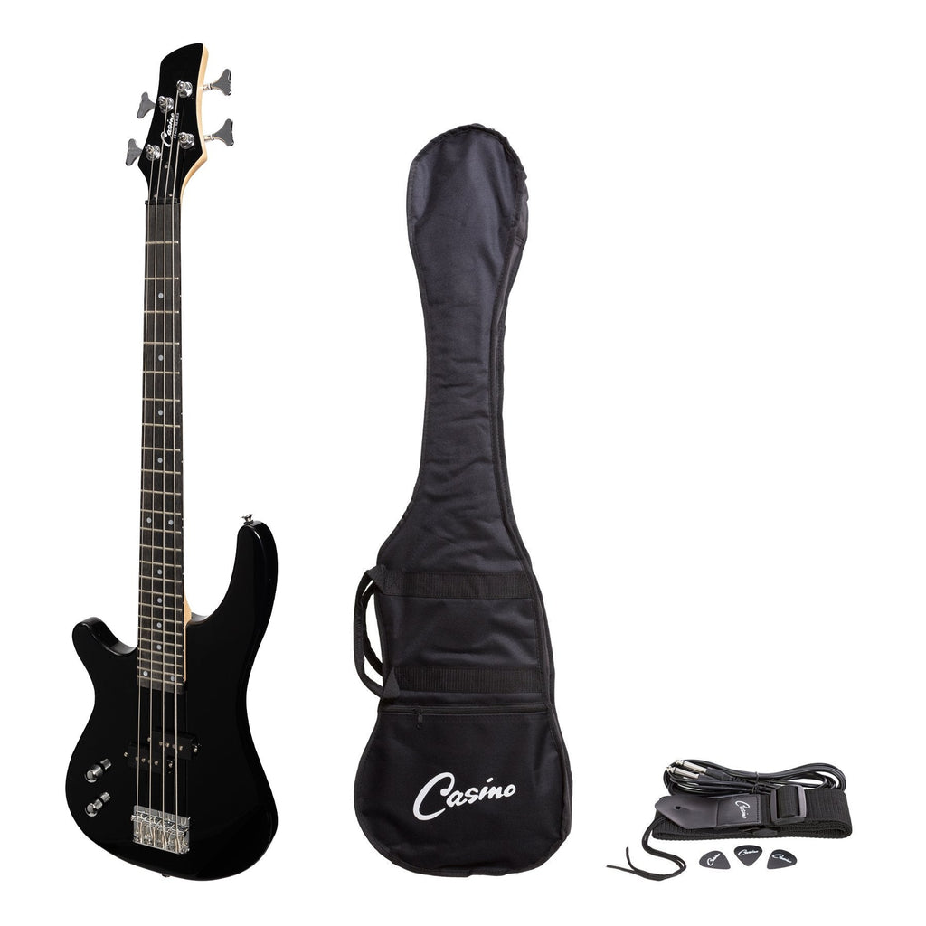 -Casino '24 Series' Left Handed Short Scale Tune-Style Electric Bass Guitar Set (Black)-Living Music