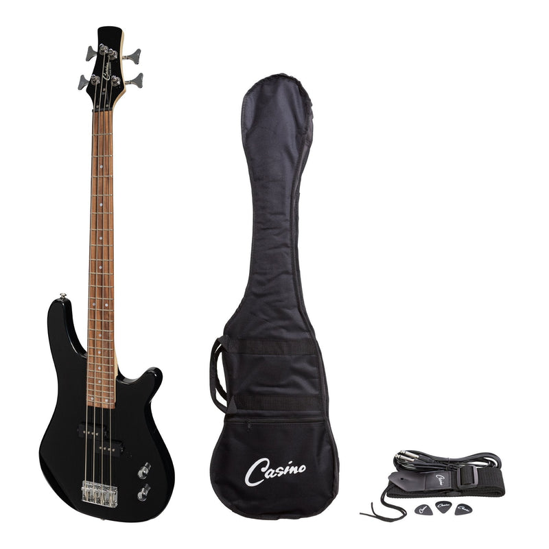 -Casino '24 Series' Short Scale Tune-Style Electric Bass Guitar Set (Black)-Living Music