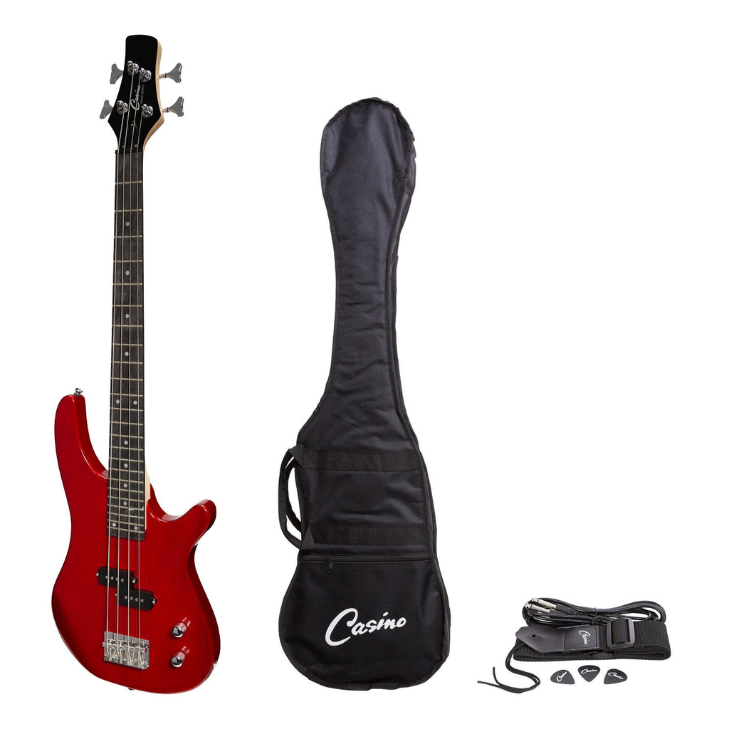 CTB-24S-TWR-Casino '24 Series' Short Scale Tune-Style Electric Bass Guitar Set (Transparent Wine Red)-Living Music