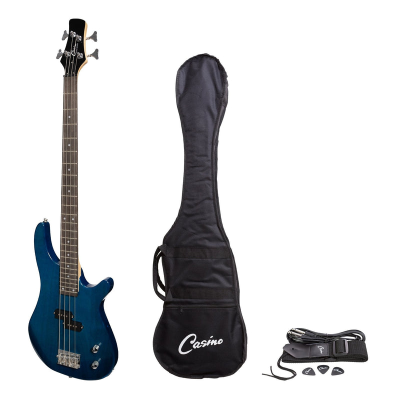-Casino '24 Series' Tune-Style Electric Bass Guitar Set (Transparent Blue)-Living Music