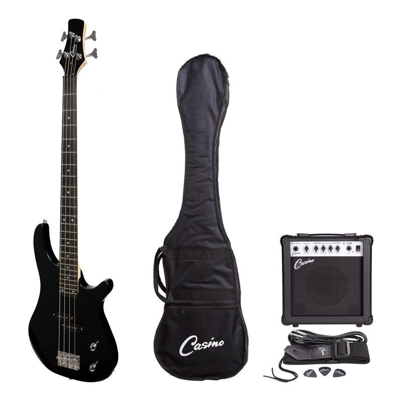-Casino '24 Series' Tune-Style Electric Bass Guitar and 15 Watt Amplifier Pack (Black)-Living Music