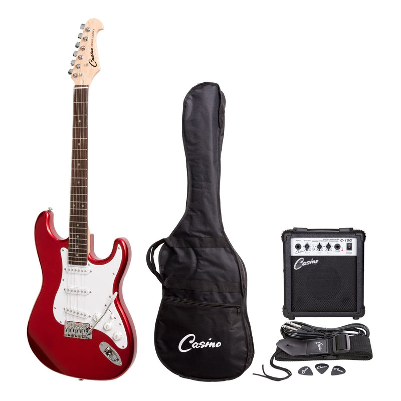 -Casino ST-Style Electric Guitar and 10 Watt Amplifier Pack (Candy Apple Red)-Living Music