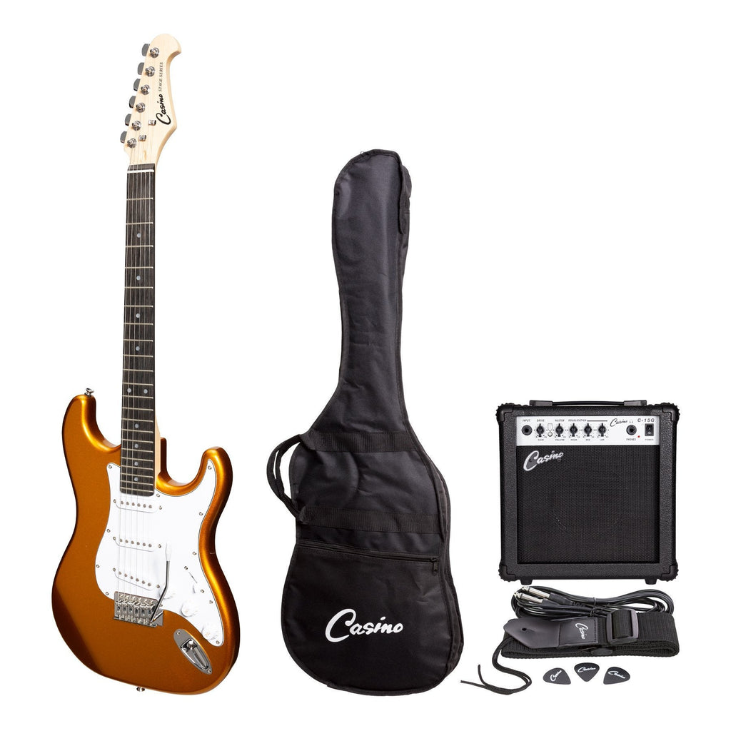 -Casino ST-Style Electric Guitar and 10 Watt Amplifier Pack (Gold Metallic)-Living Music