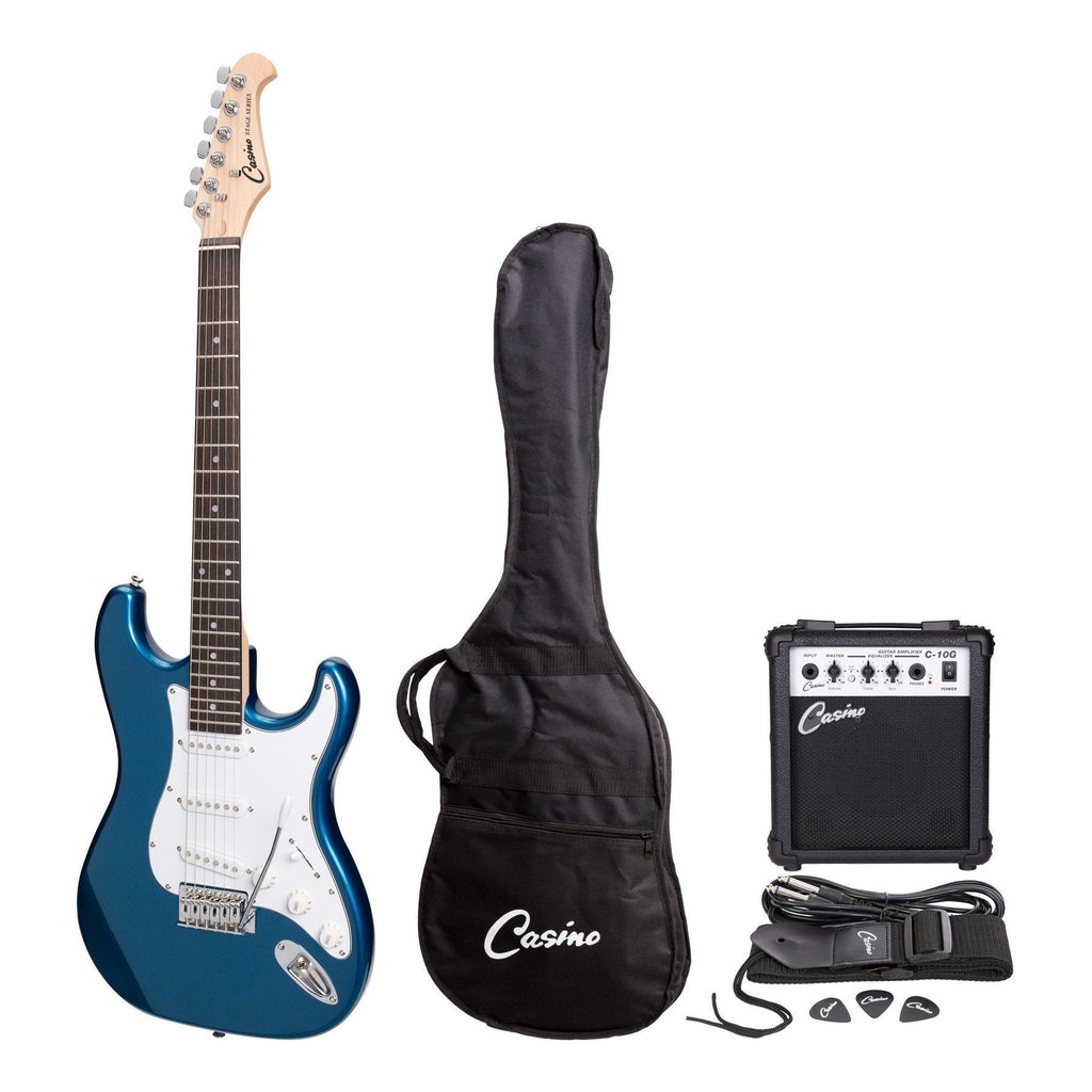 -Casino ST-Style Electric Guitar and 10 Watt Amplifier Pack (Metallic Blue)-Living Music