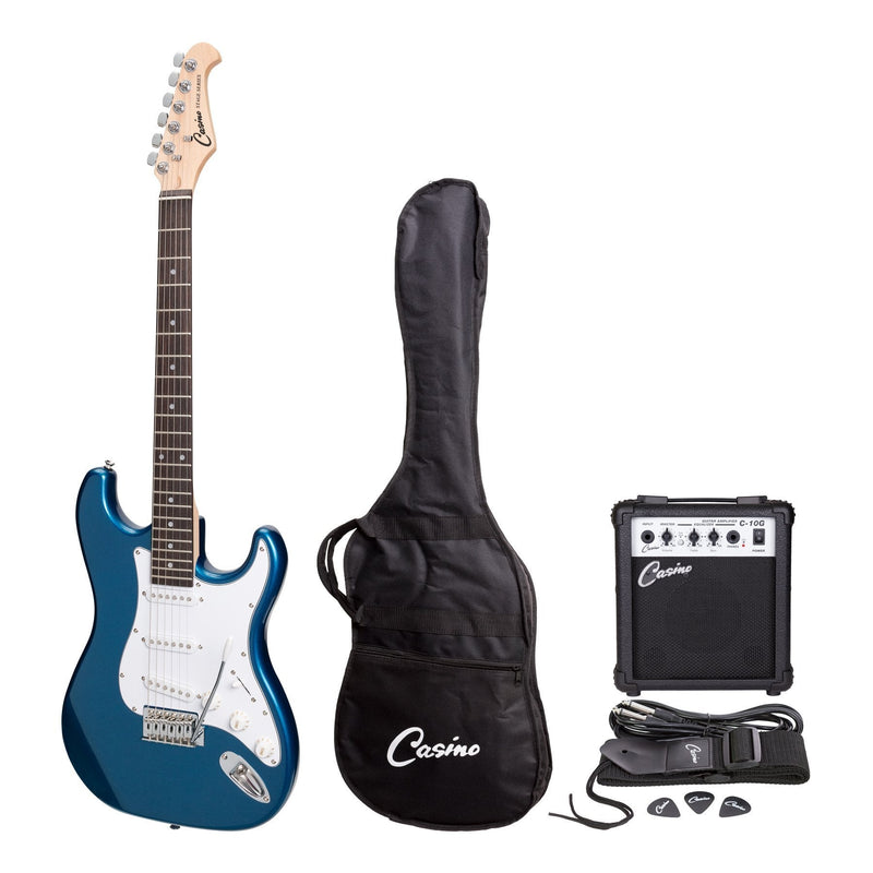 -Casino ST-Style Electric Guitar and 10 Watt Amplifier Pack (Metallic Blue)-Living Music