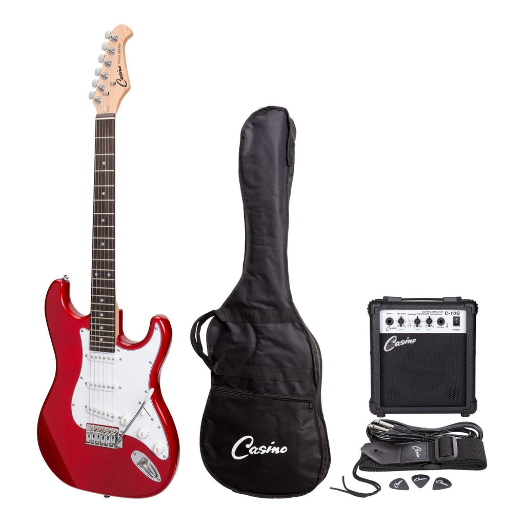 -Casino ST-Style Electric Guitar and 10 Watt Amplifier Pack (Transparent Wine Red)-Living Music