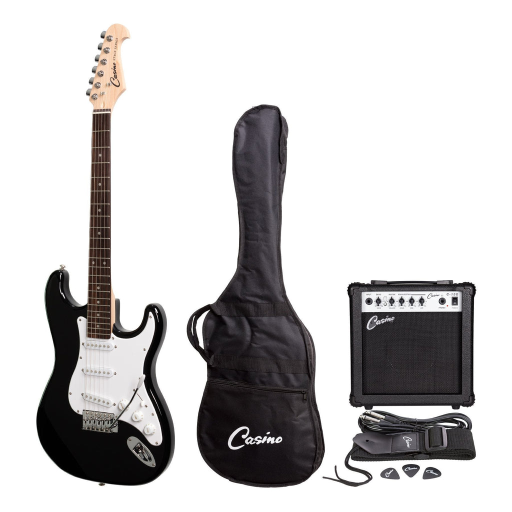 -Casino ST-Style Electric Guitar and 15 Watt Amplifier Pack (Black)-Living Music