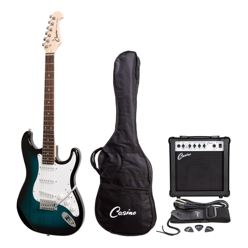-Casino ST-Style Electric Guitar and 15 Watt Amplifier Pack (Blue Sunburst)-Living Music