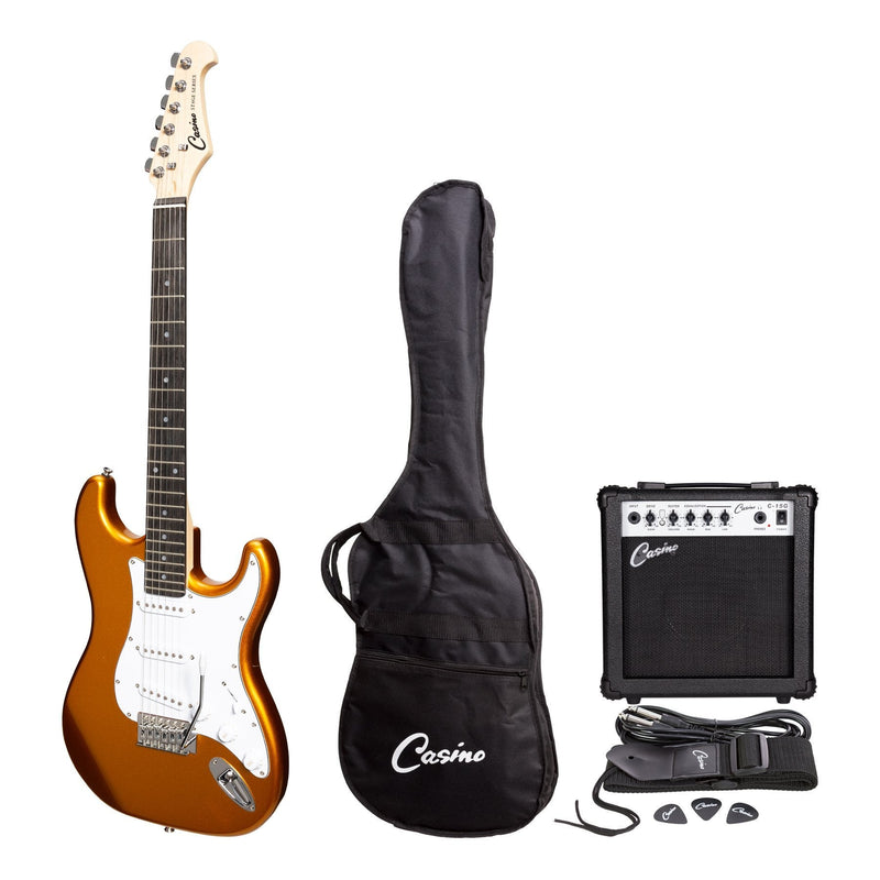 -Casino ST-Style Electric Guitar and 15 Watt Amplifier Pack (Gold Metallic)-Living Music