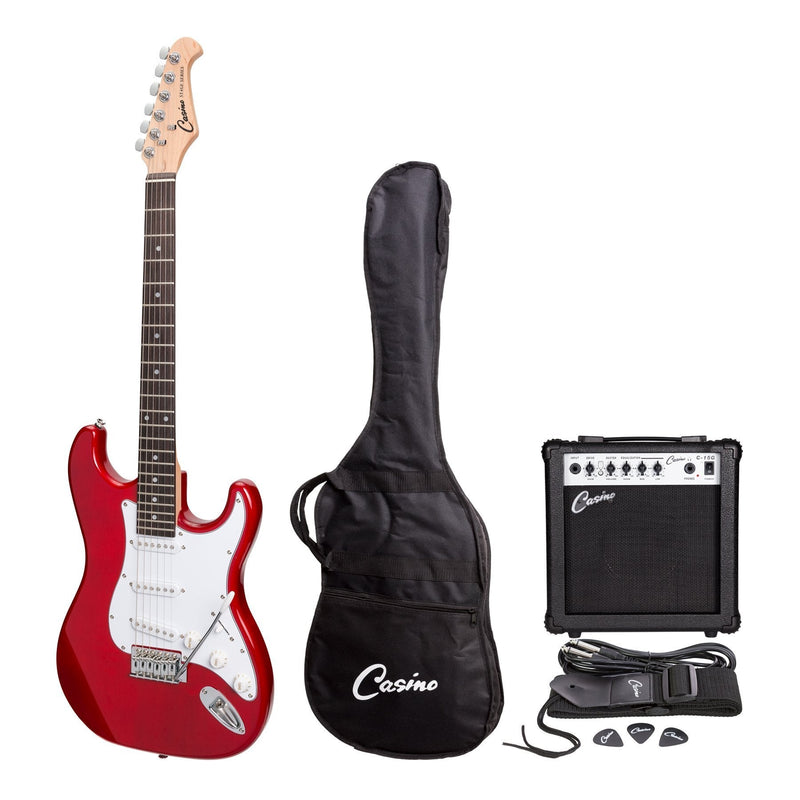 -Casino ST-Style Electric Guitar and 15 Watt Amplifier Pack (Transparent Wine Red)-Living Music
