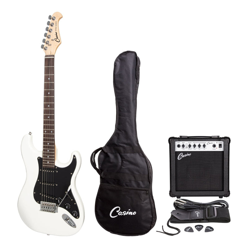 -Casino ST-Style Electric Guitar and 15 Watt Amplifier Pack (White)-Living Music