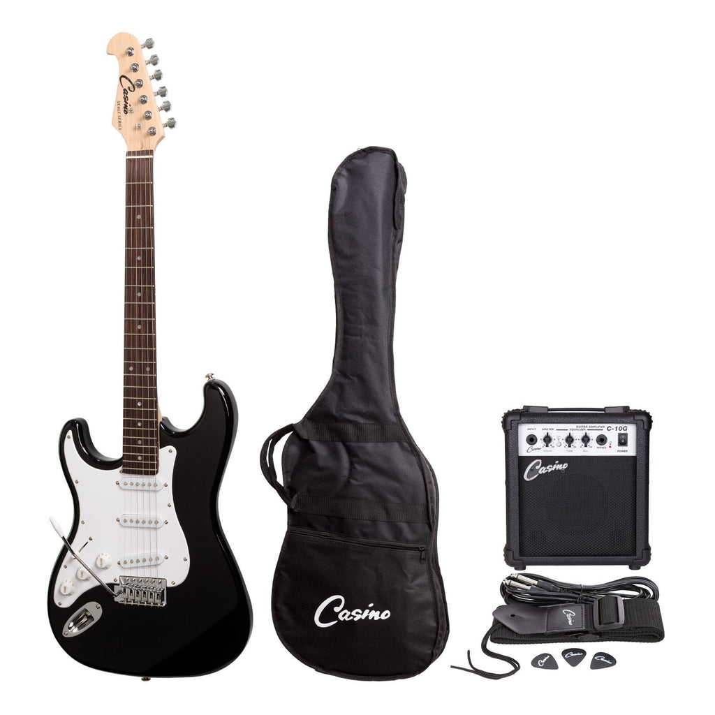 CP-E5L-BLK-Casino ST-Style Left Handed Electric Guitar and 10 Watt Amplifier Pack (Black)-Living Music