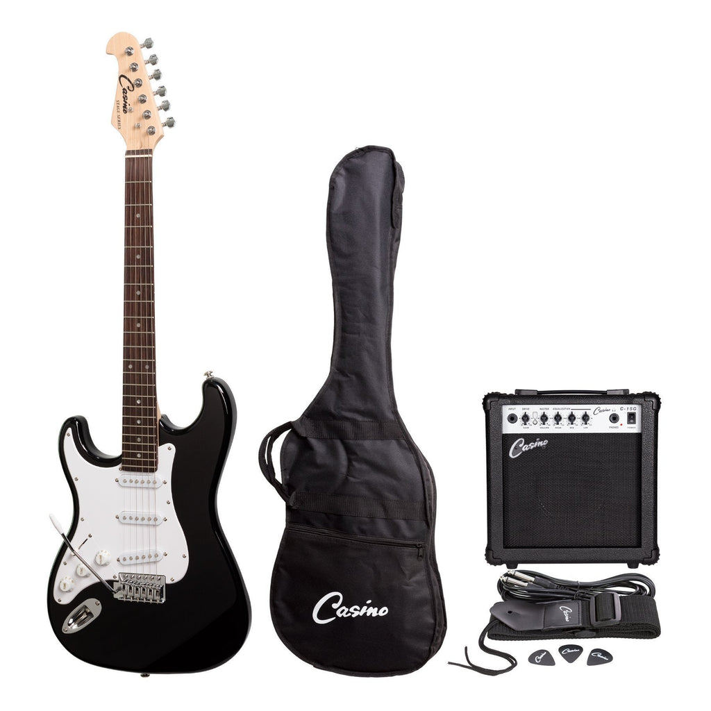 -Casino ST-Style Left Handed Electric Guitar and 15 Watt Amplifier Pack (Black)-Living Music
