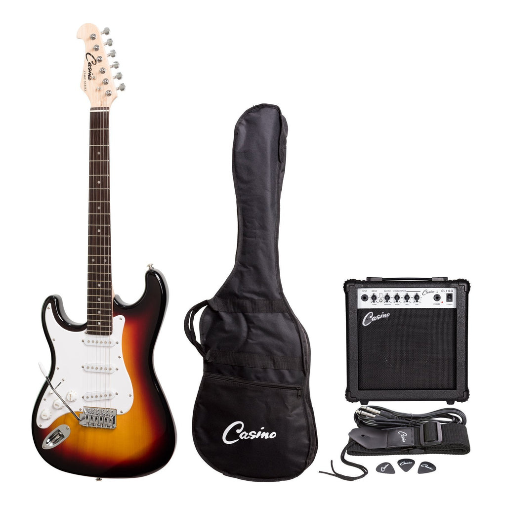 -Casino ST-Style Left Handed Electric Guitar and 15 Watt Amplifier Pack (Sunburst)-Living Music