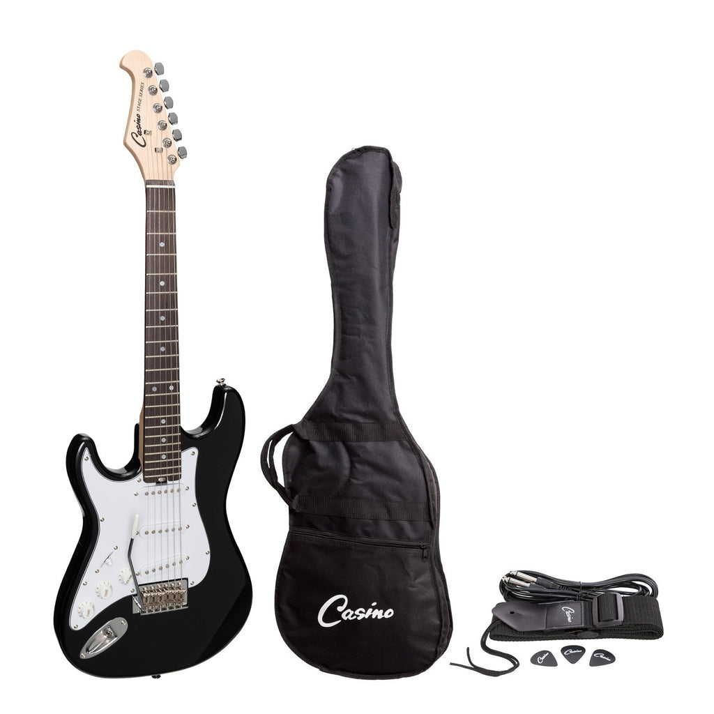 -Casino ST-Style Left Handed Short-Scale Electric Guitar Set (Black)-Living Music