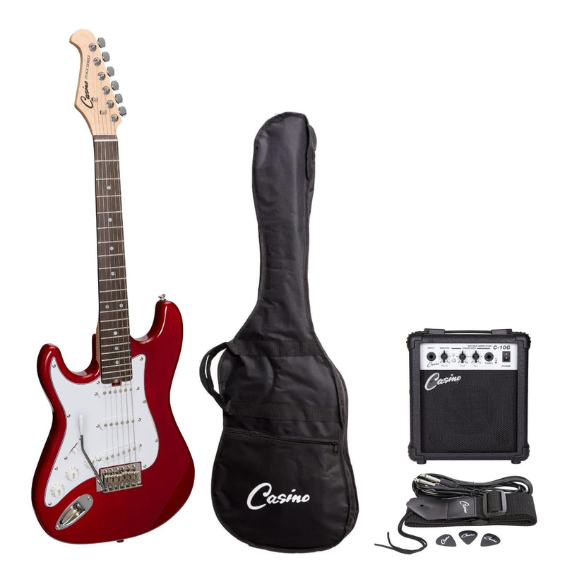 -Casino ST-Style Left Handed Short-Scale Electric Guitar and 10 Watt Amplifier Pack (Transparent Wine Red)-Living Music