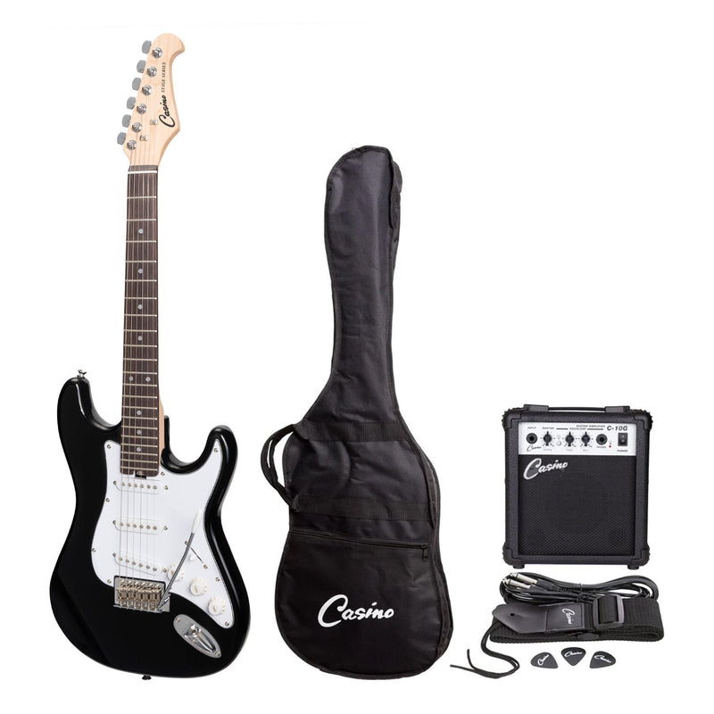 -Casino ST-Style Short Scale Electric Guitar and 10 Watt Amplifier Pack (Black)-Living Music