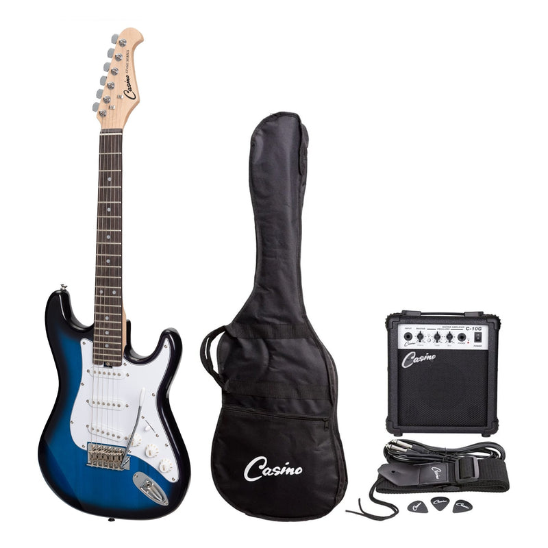 -Casino ST-Style Short Scale Electric Guitar and 10 Watt Amplifier Pack (Blueburst)-Living Music