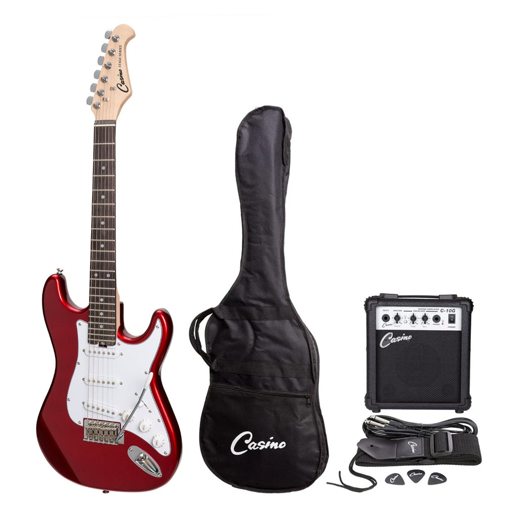 -Casino ST-Style Short Scale Electric Guitar and 10 Watt Amplifier Pack (Candy Apple Red)-Living Music