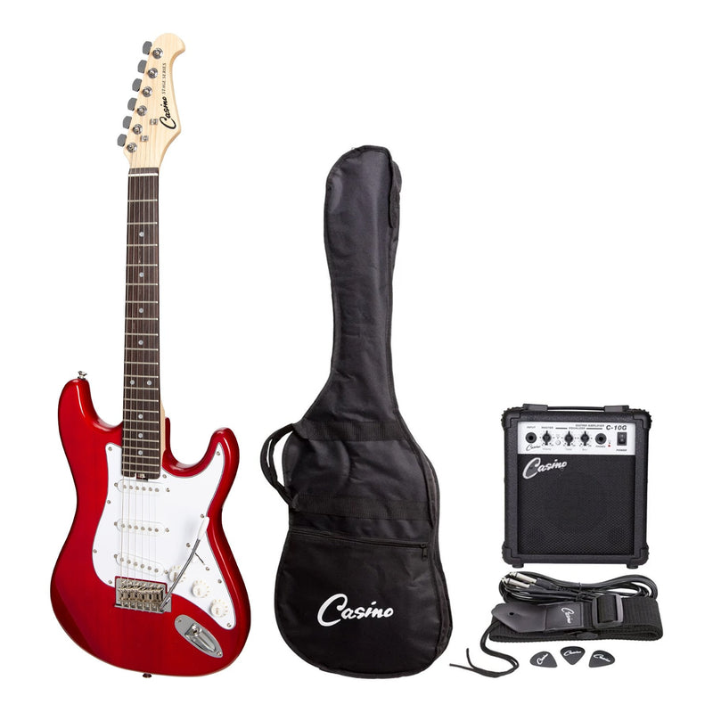-Casino ST-Style Short Scale Electric Guitar and 10 Watt Amplifier Pack (Transparent Wine Red)-Living Music
