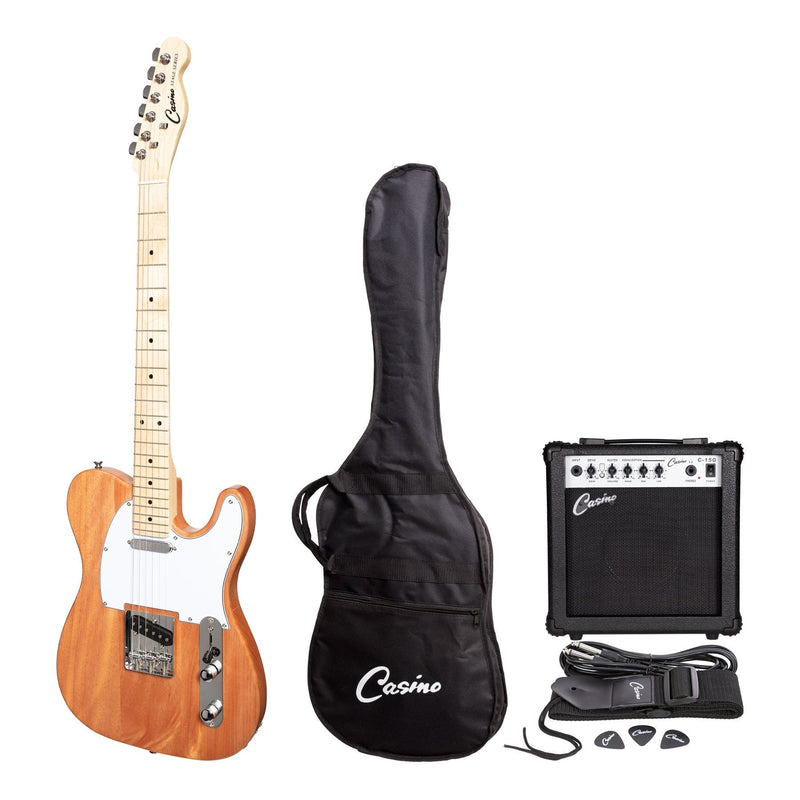 -Casino TE-Style Electric Guitar Set and 15 Watt Amplifier Pack (Natural Gloss)-Living Music
