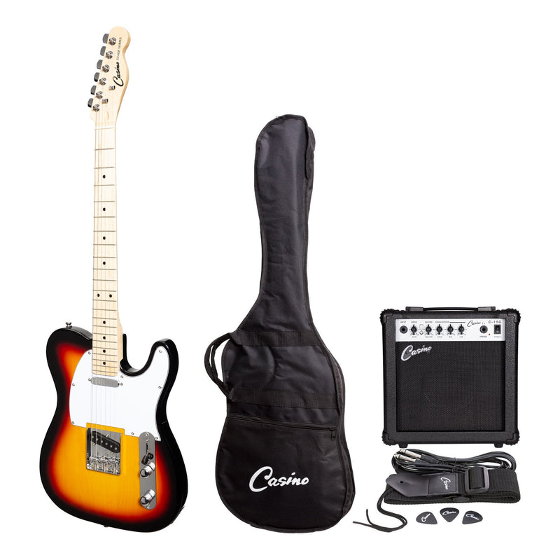 -Casino TE-Style Electric Guitar Set and 15 Watt Amplifier Pack (Sunburst)-Living Music