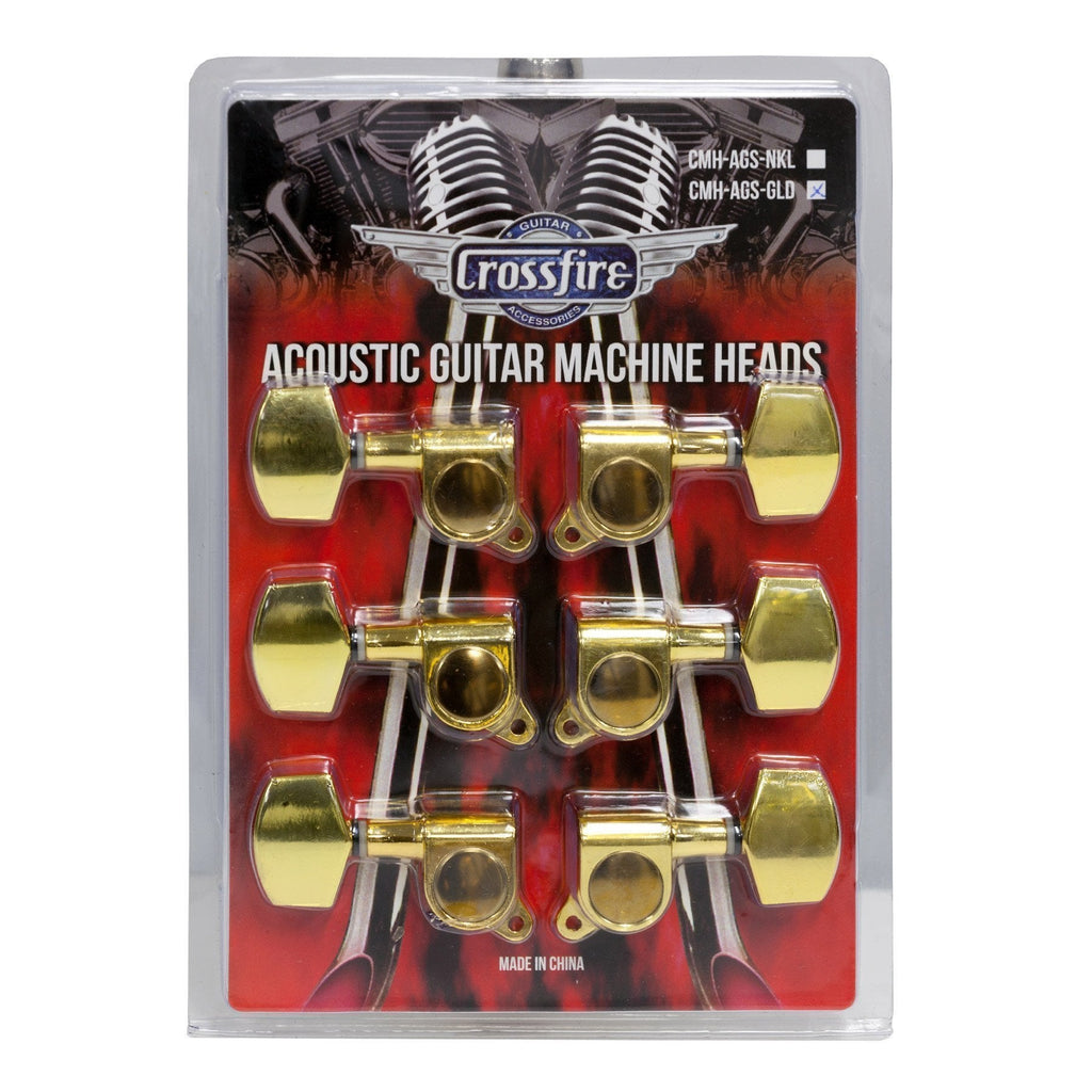 -Crossfire Acoustic Guitar Machine Head Set (Gold with Buttons)-Living Music