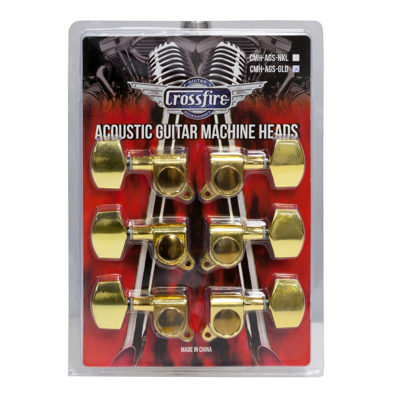 -Crossfire Acoustic Guitar Machine Head Set (Gold with Buttons)-Living Music