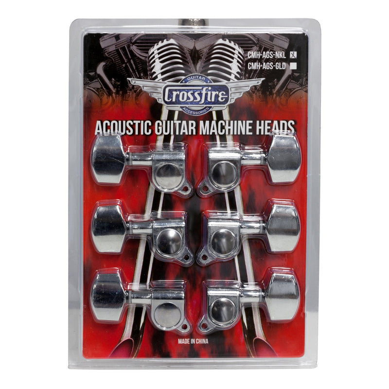 -Crossfire Acoustic Guitar Machine Head Set (Nickel with Buttons)-Living Music