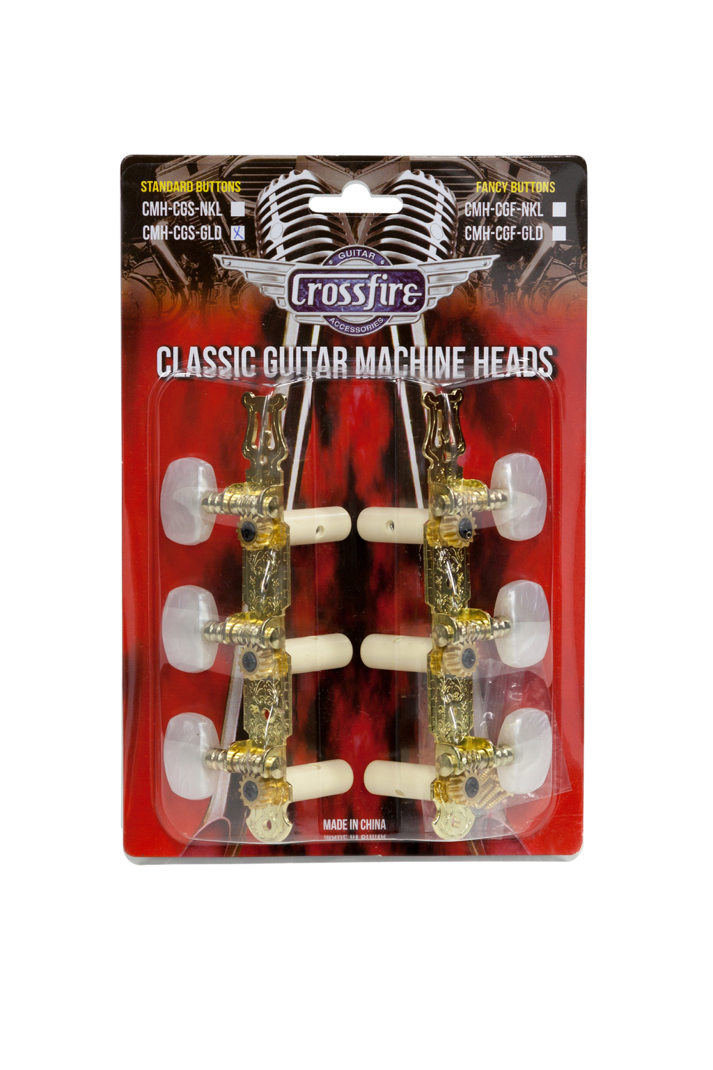 -Crossfire Classical Guitar Machine Head Set (Gold with Buttons)-Living Music
