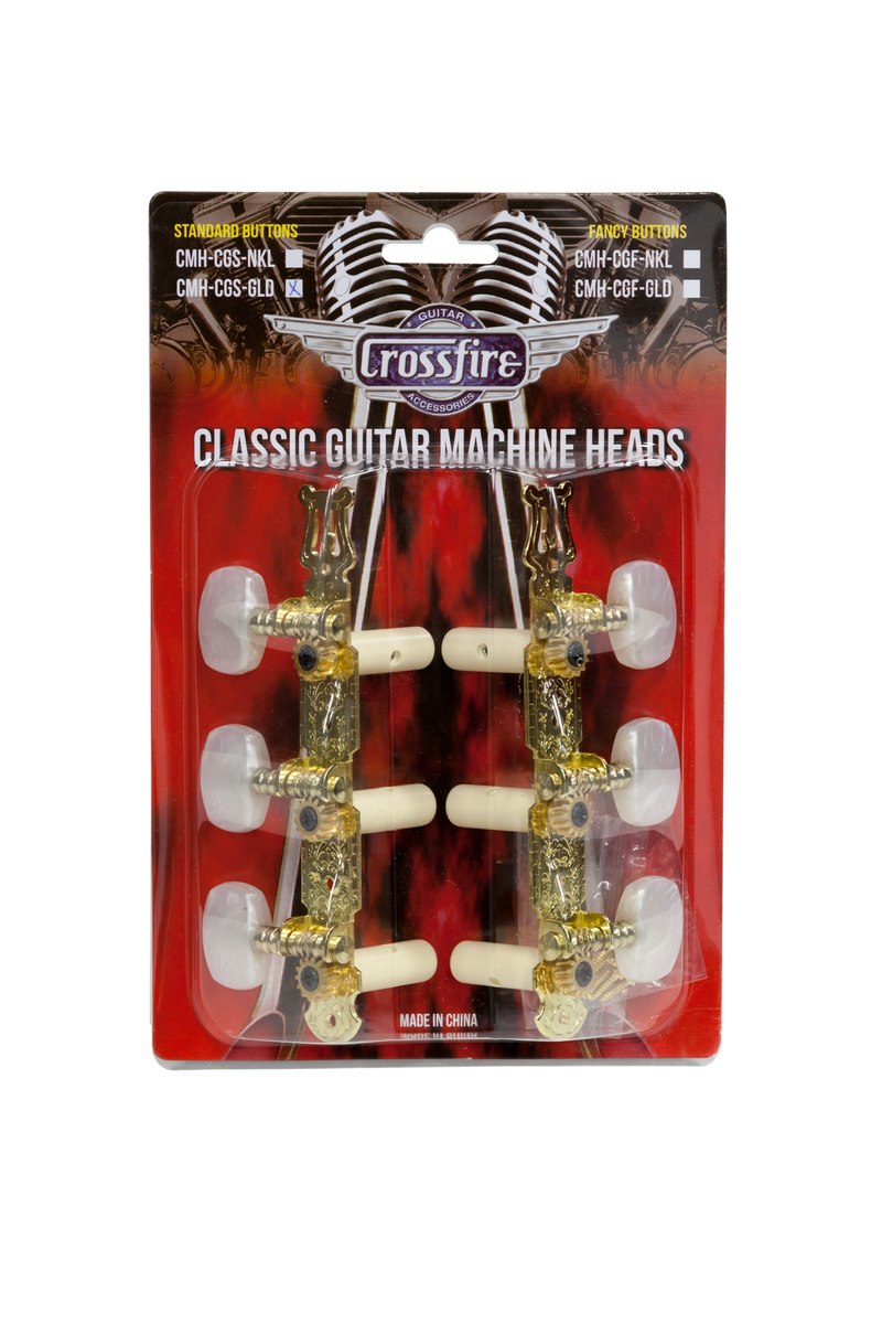-Crossfire Classical Guitar Machine Head Set (Gold with Buttons)-Living Music