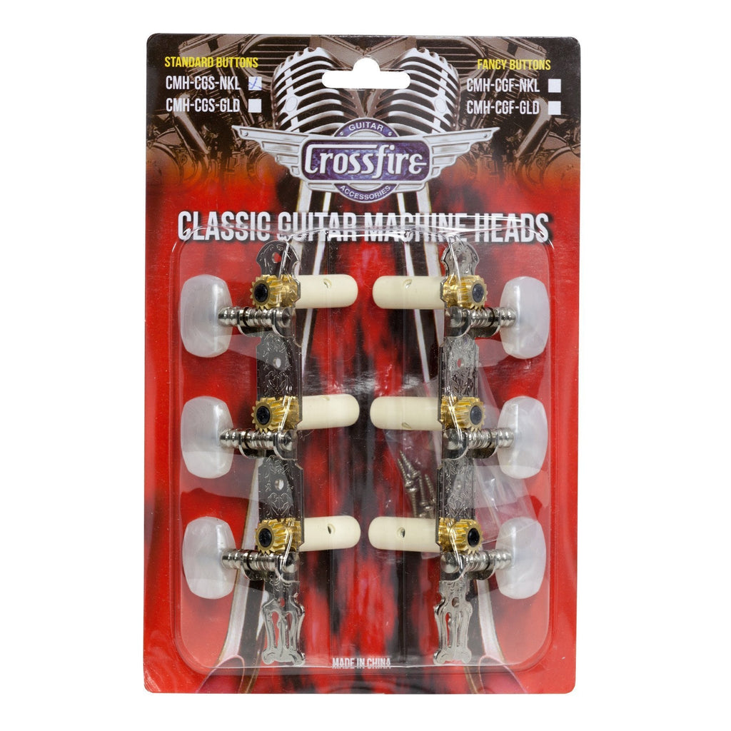 -Crossfire Classical Guitar Machine Head Set (Nickel with Buttons)-Living Music