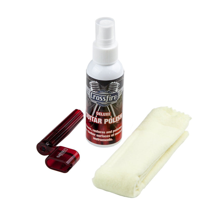 -Crossfire Guitar Polish Kit (Polish, Polish Cloth & String Winder)-Living Music