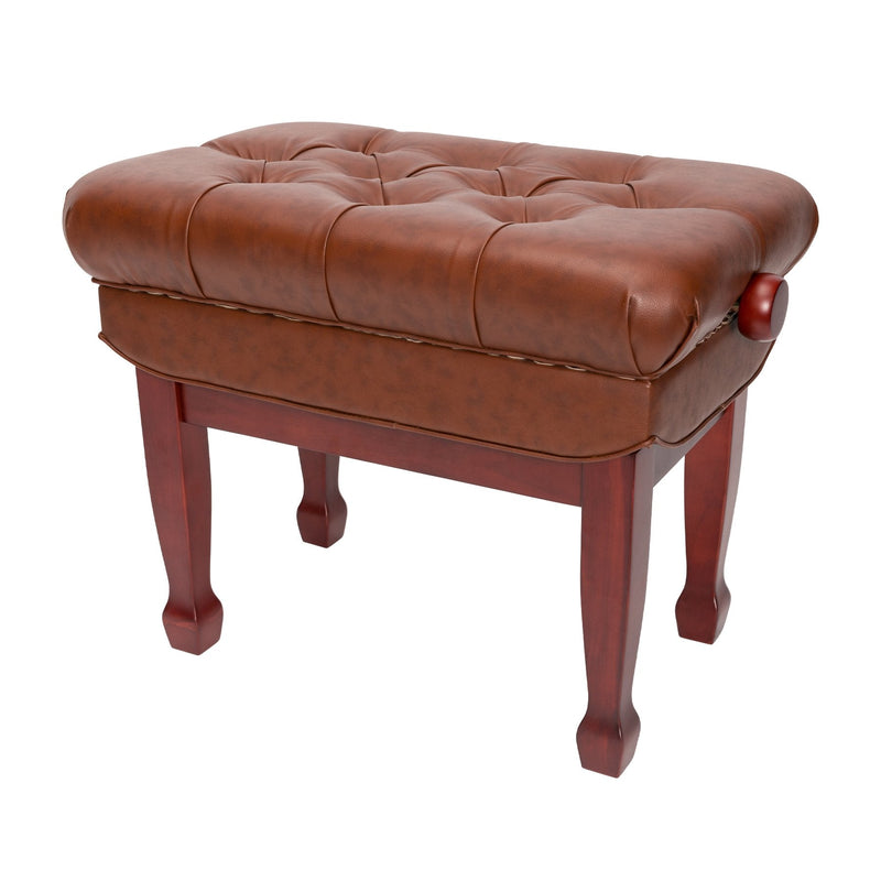 -Crown Deluxe Double Padded Height Adjustable Large Piano Stool Height (Mahogany)-Living Music
