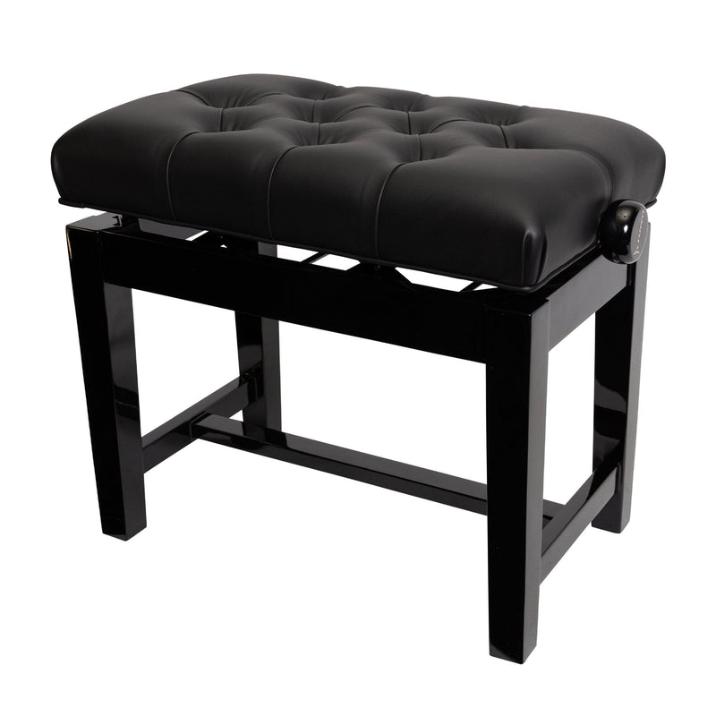 -Crown Deluxe Frame Tufted Height Adjustable Piano Stool (Black)-Living Music