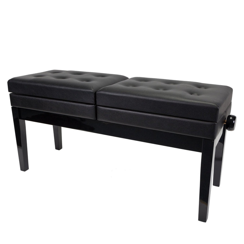 -Crown Deluxe Height Adjustable Duet Piano Stool with Storage Compartments (Black)-Living Music