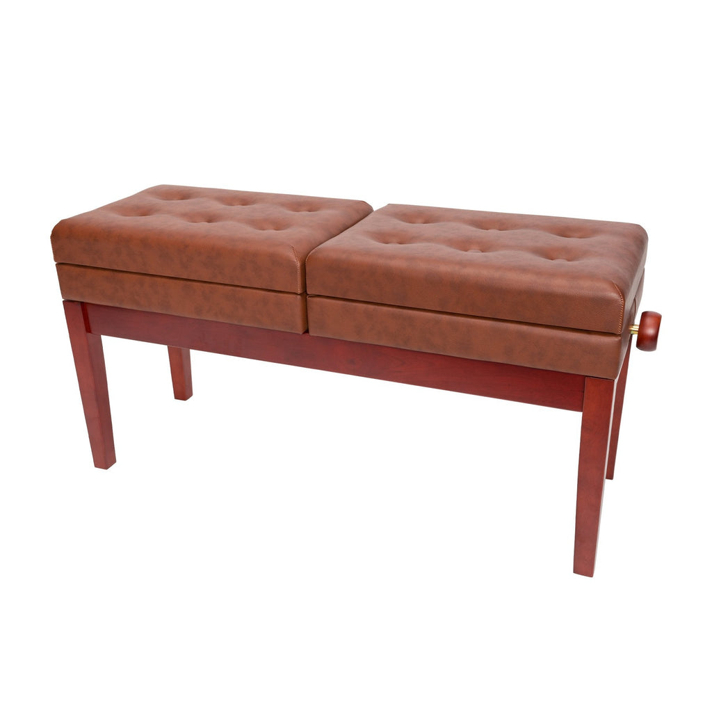 -Crown Deluxe Height Adjustable Duet Piano Stool with Storage Compartments (Mahogany)-Living Music