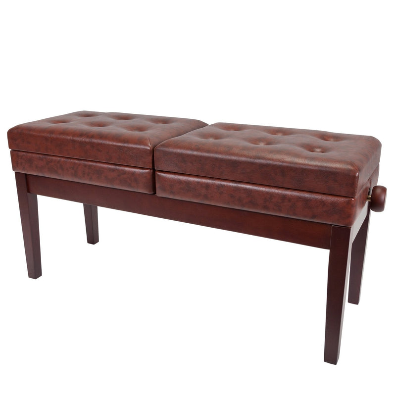 -Crown Deluxe Height Adjustable Duet Piano Stool with Storage Compartments (Walnut)-Living Music